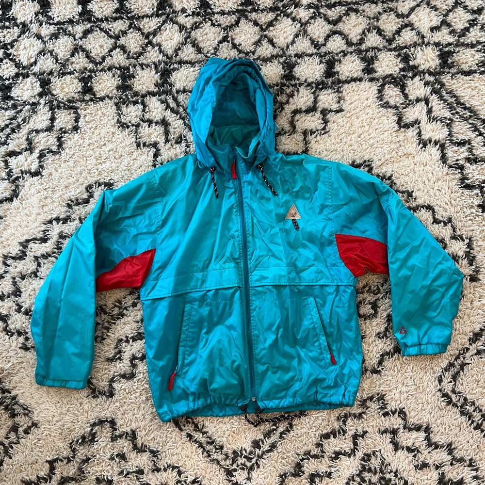 Men’s Vintage Gerry Hooded Zip Windbreaker Jacket Blue And Red Size Large